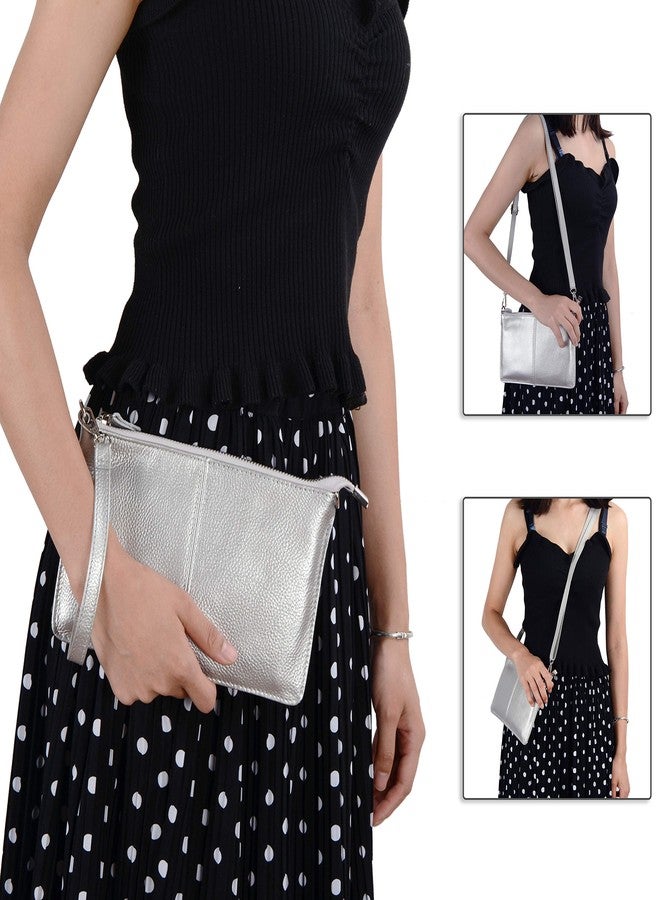 بيفن محفظة هاتف صغيرة من الجلد للنساء من بيفين، حقيبة كروس صغيرة مزودة بفتحات لبطاقات RFID (فضية) - Image 2